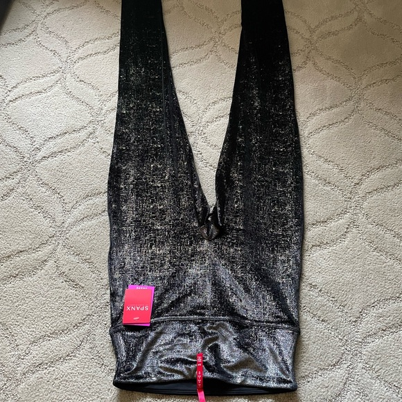 Spanx black and gold velvet shiny leggings NWT size s holidays Christmas nye - Picture 8 of 12